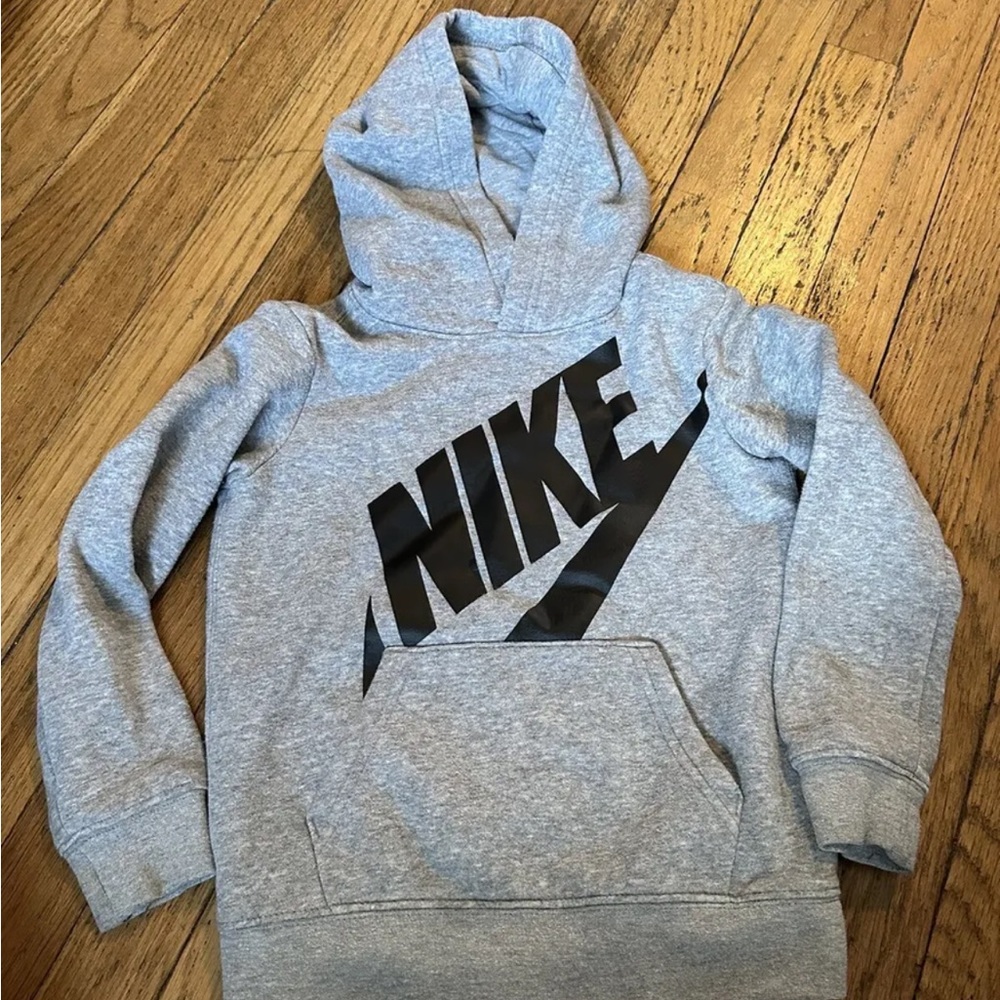 Vintage Logo Nike Long Sleeve Logo Hoodie Sweatshirt Gray Kids Toddler Size S